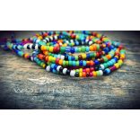 BARKA szemüveglánc közelről – színes üveggyöngyök részletgazdag kézműves fűzése