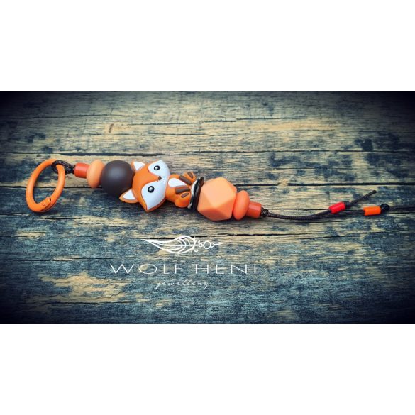 Rókás kulcstartó mérgező anyagoktól mentes szilikon gyöngyökkel