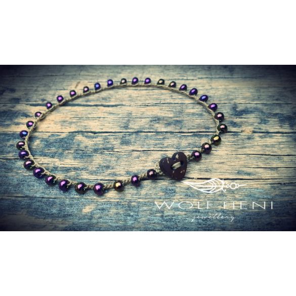 CALA bokalánc irizáló cseh üveggyöngyökkel és szív alakú kókuszhéj gombbal