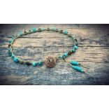 „Kézműves unisex bokalánc afrikai türkiz, tigrisszem és kókuszhéj gomb díszítéssel.”