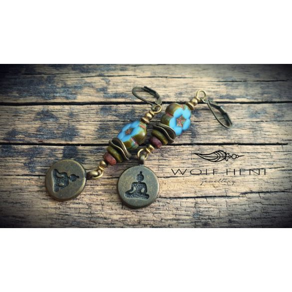 Boho stílusú CSENDVIRÁG fülbevaló kerámiakorongokkal és valódi sárgaréz illesztéssel