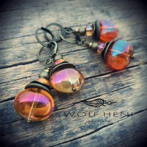 Kézműves őszi fülbevaló galvanizált gyöngyökkel