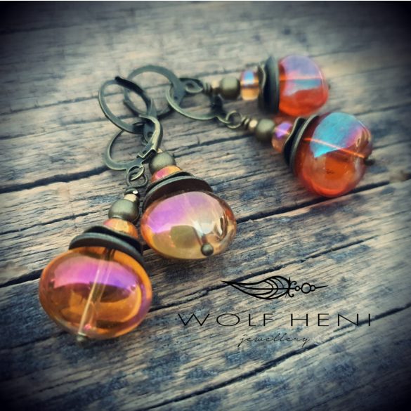 Kézműves őszi fülbevaló galvanizált gyöngyökkel