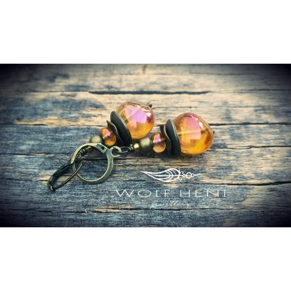 Őszi falevél ihlette fülbevaló harmatcsepp színekkel