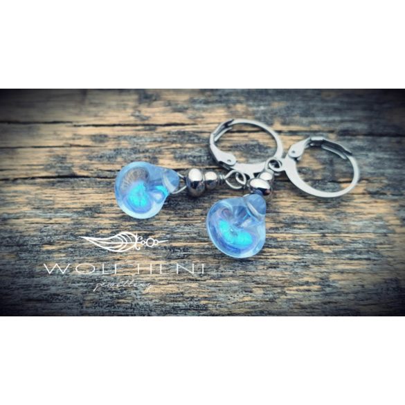 FROZEN kézműves fülbevaló áttetsző, szikrázó csepp formájú cseh üveggyönggyel