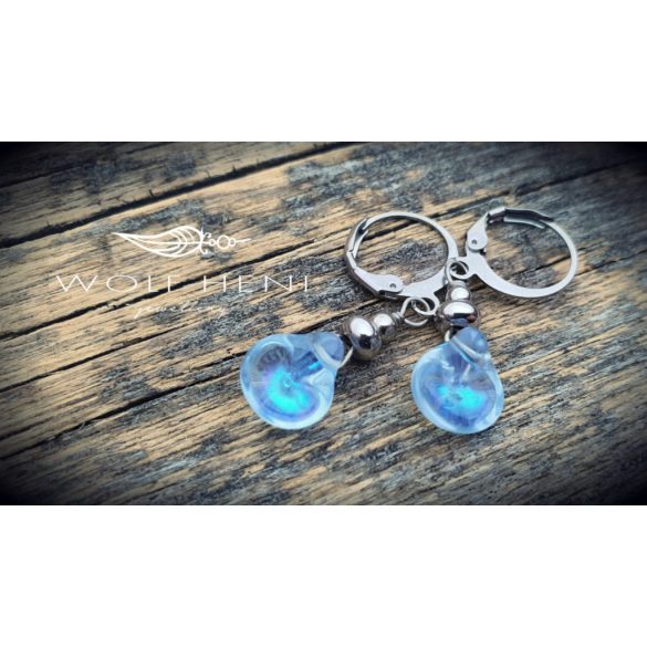 FROZEN apró fülbevaló galvanizált csepp alakú üveggyönggyel és acél elemekkel