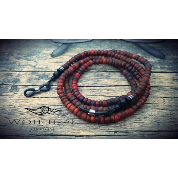 Uniszex szemüveglánc kókuszhéj és üveggyöngy kombinációval