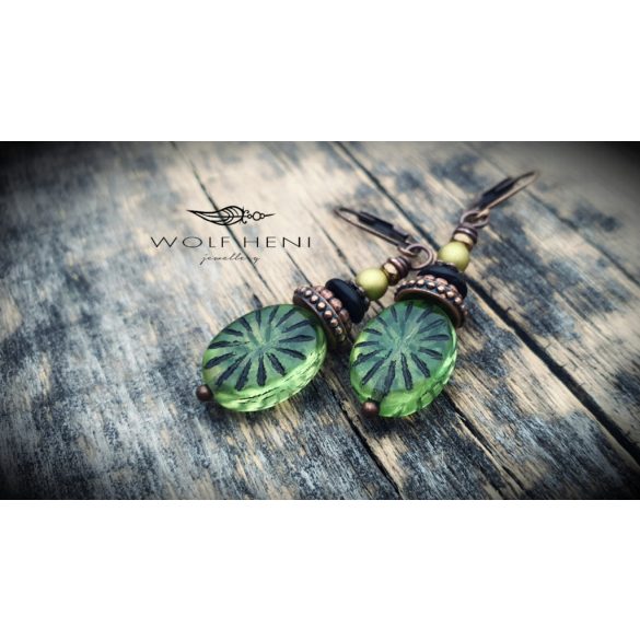 WOLF HENI KIWI fülbevaló antikolt vörösréz elemekkel, biztonságos francia kapoccsal