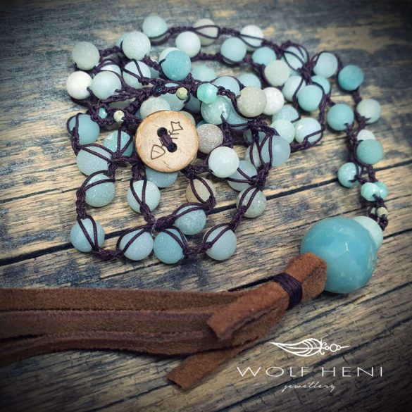 „MIRAPRESA hosszú, variálható brazil amazonit nyaklánc természetes árnyalatokkal”