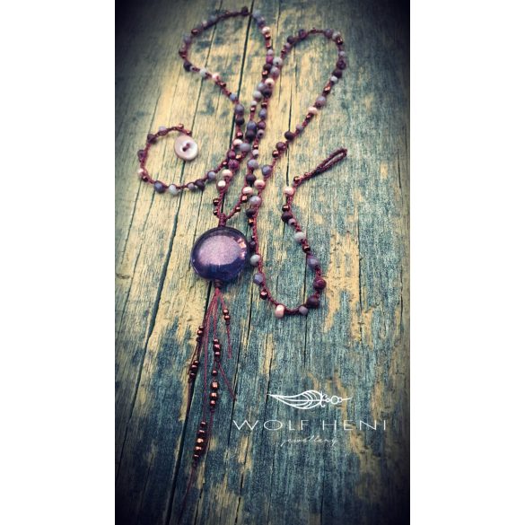 „Kézzel csomózott NEBULA nyaklánc cseh, japán és távol-keleti üveggyöngyökkel”