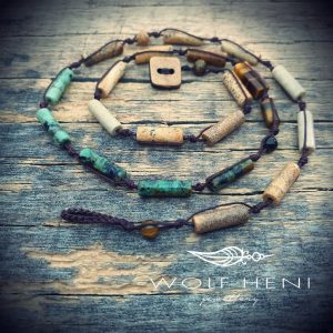 „ORKAN fémmentes férfi nyaklánc képjáspissal, tigrisszemmel és afrikai türkizzel”