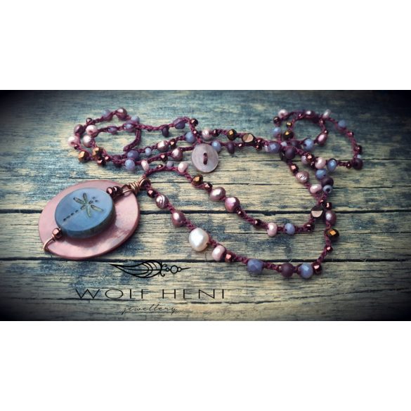 „PICASSARA nyaklánc table‑cut Picasso üveg szitakötő medállal”