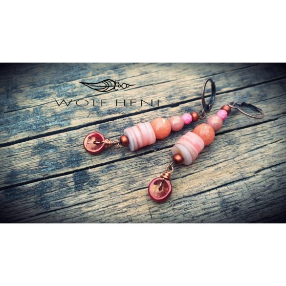 Egyedi, kézzel készült PÚDER fülbevaló szilikon- és akrilgyöngyökkel