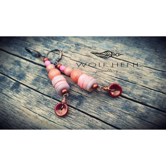 Finom, nőies PÚDER fülbevaló rózsaszín és barack színű gyöngyökkel