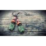 SPRING GREEN kézműves fülbevaló kékeszöld tulipán üveggyönggyel, kagyló és kerámia díszítéssel