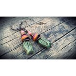 SPRING GREEN tulipán alakú üveggyöngy fülbevaló kerámia korongokkal és vörösréz színű fém kiegészítőkkel