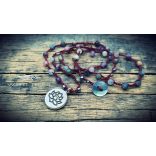 Horgolt, kézműves SZFÉRA nyaklánc ametiszttel, holdkővel és rózsakvarccal