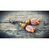 SZÍNTÖRŐ boho stílusú tulipán fülbevaló kerámia korongokkal és meleg tónusú fém elemekkel