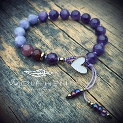  Kézműves karkötő ametiszttel, angelittel és egyedi csiszolt acháttal