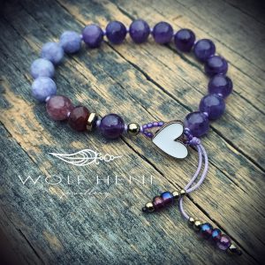  Kézműves karkötő ametiszttel, angelittel és egyedi csiszolt acháttal