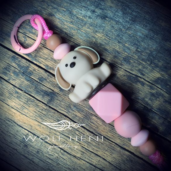 kiskutyás kulcstartó rózsaszín szilikongyöngyökkel