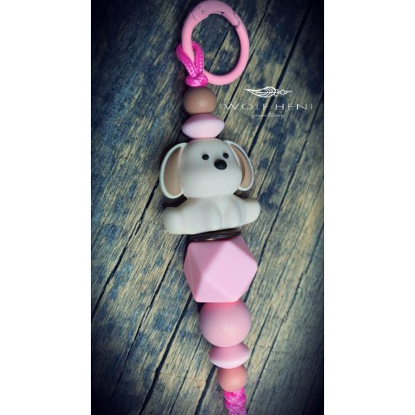 rózsaszín kiskutyás kulcstartó táskadísz vagy medál